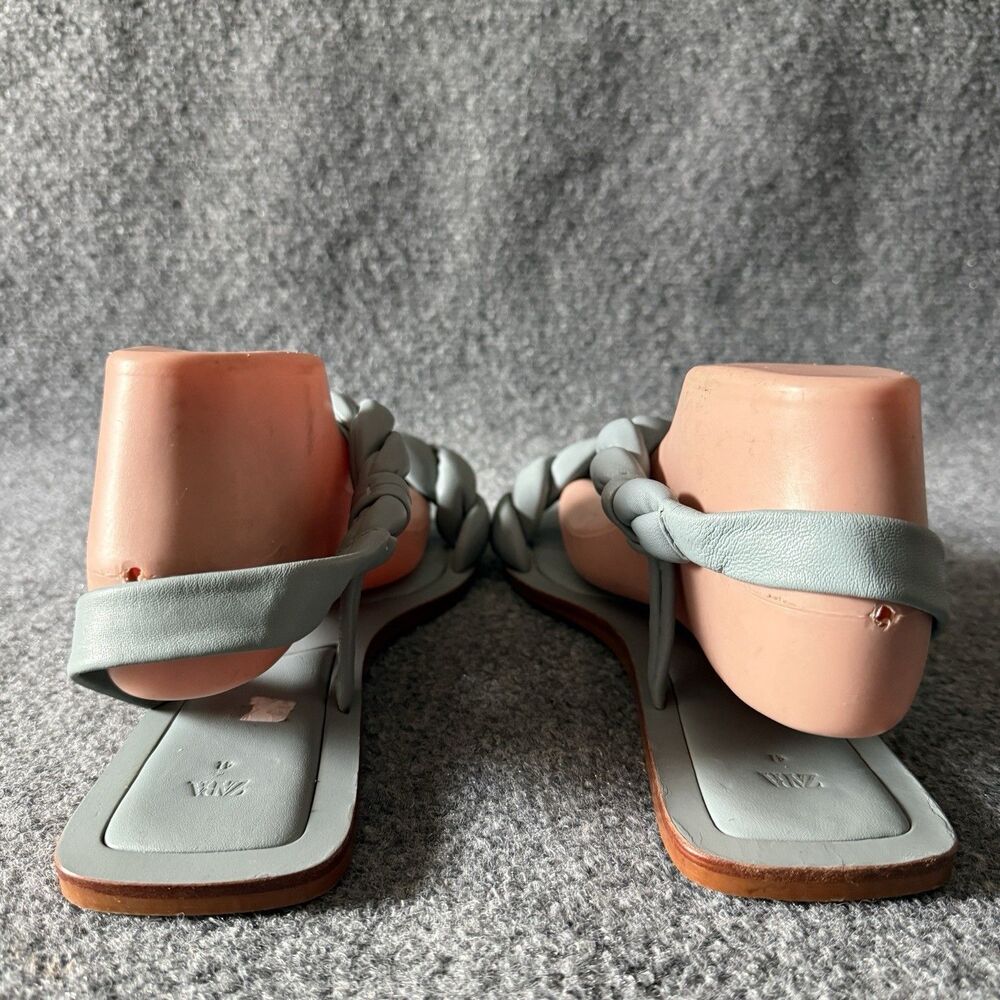 Zara Braided Slide Sandals Green Faux Leather Slip-On Women’s US 10 EU 41 - Picture 6 of 9